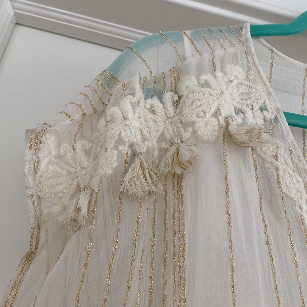 NWT Lisa Robertson Sheer White Boho Style MAXI Dress Size L w/gold threading - Picture 4 of 10